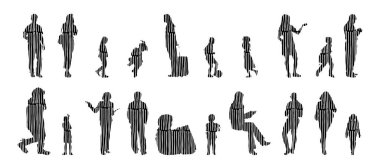 Vektör siluetleri, insanların ana hatları, Contour çizimleri, insanların siluetleri, ikon kümesi izole edilmiş, oturan insanların silueti, mimari set