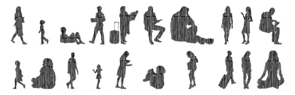 Vektor Silhouetten Umrisse Von Menschen Konturzeichnung Menschen Silhouette Icon Set — Stockvektor