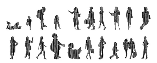 Silhouettes Vectorielles Silhouettes Esquissées Personnes Dessin Contour Silhouette Personnes Icône — Image vectorielle