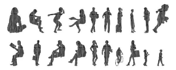 Sílhuetas Vetoriais Sílhuetas Contorno Pessoas Desenho Contorno Silhueta Pessoas Conjunto —  Vetores de Stock
