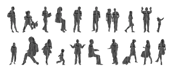 Silhouettes Vectorielles Silhouettes Esquissées Personnes Dessin Contour Silhouette Personnes Icône — Image vectorielle