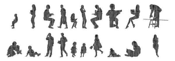 Silhouettes Vectorielles Silhouettes Esquissées Personnes Dessin Contour Silhouette Personnes Icône — Image vectorielle