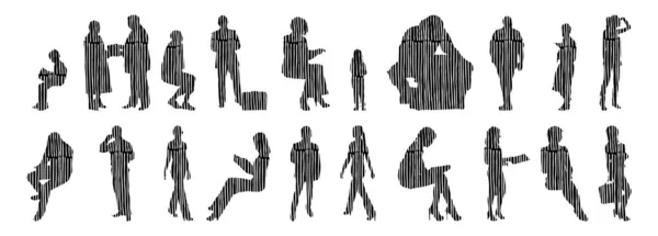 Vector Silhouettes Outline Silhouettes People Contour Drawing People Silhouette Icon — Stock Vector