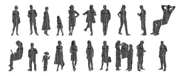 Silhouettes Vectorielles Silhouettes Esquissées Personnes Dessin Contour Silhouette Personnes Icône — Image vectorielle