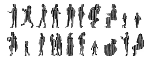 Silhouettes Vectorielles Silhouettes Esquissées Personnes Dessin Contour Silhouette Personnes Icône — Image vectorielle