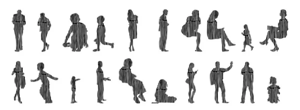 Silhouettes Vectorielles Silhouettes Esquissées Personnes Dessin Contour Silhouette Personnes Icône — Image vectorielle