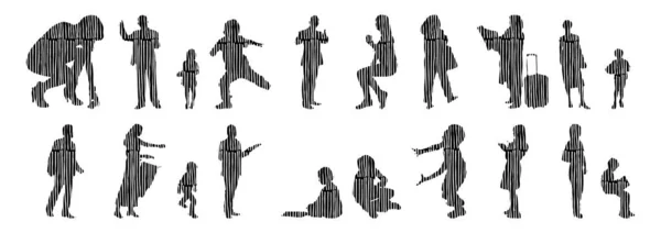 Vector Silhouettes Outline Silhouettes People Contour Drawing People Silhouette Icon — 스톡 벡터