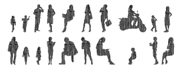 Vector Silhouettes Outline Silhouettes People Contour Drawing People Silhouette Icon — Stock Vector