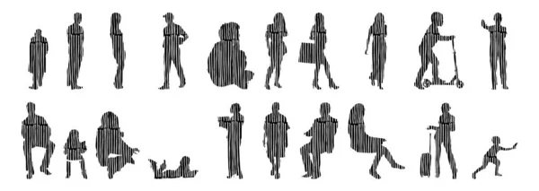 Silhouettes Vectorielles Silhouettes Esquissées Personnes Dessin Contour Silhouette Personnes Icône — Image vectorielle