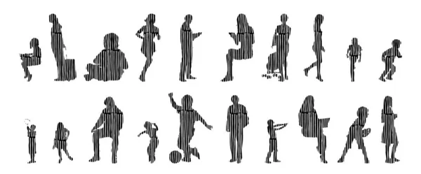 Silhouettes Vectorielles Silhouettes Esquissées Personnes Dessin Contour Silhouette Personnes Icône — Image vectorielle