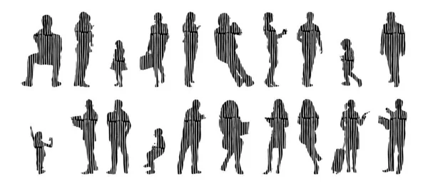 Silhouettes Vectorielles Silhouettes Esquissées Personnes Dessin Contour Silhouette Personnes Icône — Image vectorielle