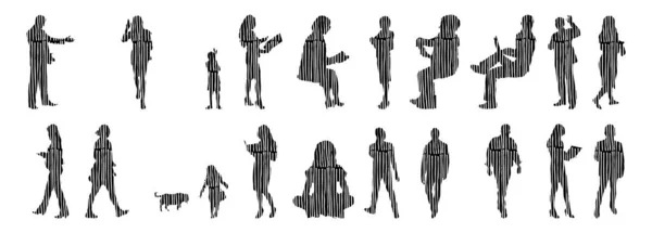 Silhouettes Vectorielles Silhouettes Esquissées Personnes Dessin Contour Silhouette Personnes Icône — Image vectorielle