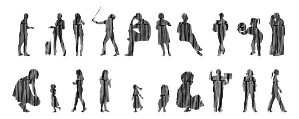 Silhouettes Vectorielles Silhouettes Esquissées Personnes Dessin Contour Silhouette Personnes Icône — Image vectorielle