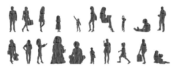 Vector Silhouettes Outline Silhouettes People Contour Drawing People Silhouette Icon — Stock Vector