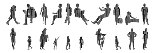 Silhouettes Vectorielles Silhouettes Esquissées Personnes Dessin Contour Silhouette Personnes Icône — Image vectorielle