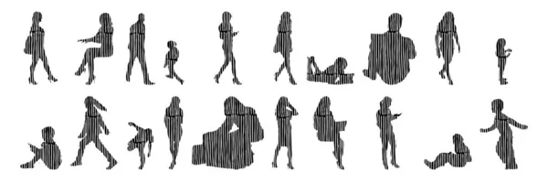 Silhouettes Vectorielles Silhouettes Esquissées Personnes Dessin Contour Silhouette Personnes Icône — Image vectorielle