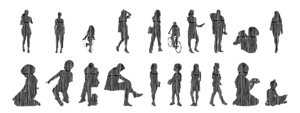 Silhouettes Vectorielles Silhouettes Esquissées Personnes Dessin Contour Silhouette Personnes Icône — Image vectorielle