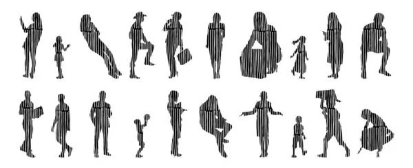 Vector Silhouettes Outline Silhouettes People Contour Drawing People Silhouette Icon — Stock Vector