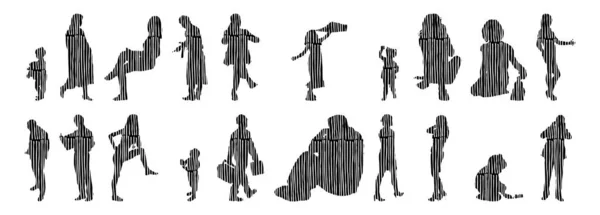 Vector Silhouettes Outline Silhouettes People Contour Drawing People Silhouette Icon — Stock Vector