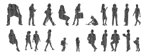 Vector Silhouettes Outline Silhouettes People Contour Drawing People Silhouette Icon — 스톡 벡터