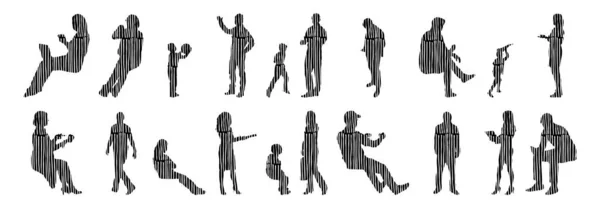 Vector Silhouettes Outline Silhouettes People Contour Drawing People Silhouette Icon — 스톡 벡터