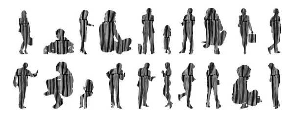 Silhouettes Vectorielles Silhouettes Esquissées Personnes Dessin Contour Silhouette Personnes Icône — Image vectorielle