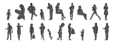 Vektör siluetleri, insanların ana hatları, Contour çizimleri, insanların siluetleri, ikon kümesi izole edilmiş, oturan insanların silueti, mimari set