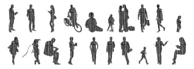 Vektör siluetleri, insanların ana hatları, Contour çizimleri, insanların siluetleri, ikon kümesi izole edilmiş, oturan insanların silueti, mimari set