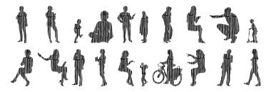 Vektör siluetleri, insanların ana hatları, Contour çizimleri, insanların siluetleri, ikon kümesi izole edilmiş, oturan insanların silueti, mimari set