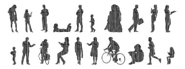 Vektör siluetleri, insanların ana hatları, Contour çizimleri, insanların siluetleri, ikon kümesi izole edilmiş, oturan insanların silueti, mimari set