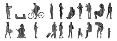 Vektör siluetleri, insanların ana hatları, Contour çizimleri, insanların siluetleri, ikon kümesi izole edilmiş, oturan insanların silueti, mimari set