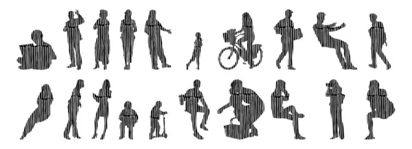 Silhouettes Vectorielles Silhouettes Esquissées Personnes Dessin Contour Silhouette Personnes Icône — Image vectorielle