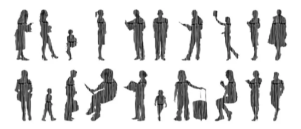 Vector Silhouettes Outline Silhouettes People Contour Drawing People Silhouette Icon — 스톡 벡터