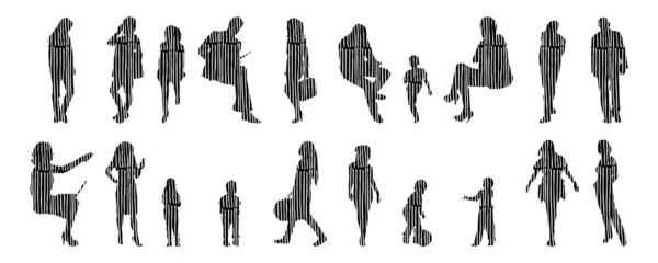 Silhouettes Vectorielles Silhouettes Esquissées Personnes Dessin Contour Silhouette Personnes Icône — Image vectorielle