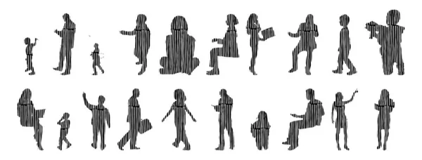 Silhouettes Vectorielles Silhouettes Esquissées Personnes Dessin Contour Silhouette Personnes Icône — Image vectorielle