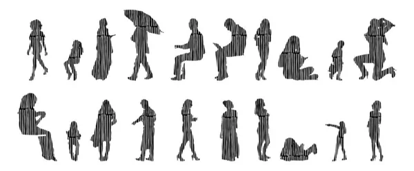 Silhouettes Vectorielles Silhouettes Esquissées Personnes Dessin Contour Silhouette Personnes Icône — Image vectorielle