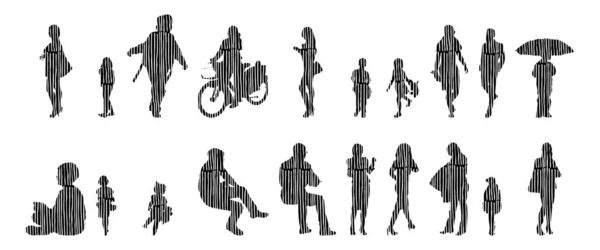 Silhouettes Vectorielles Silhouettes Esquissées Personnes Dessin Contour Silhouette Personnes Icône — Image vectorielle