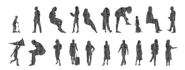 Silhouettes Vectorielles Silhouettes Esquissées Personnes Dessin Contour Silhouette Personnes Icône — Image vectorielle