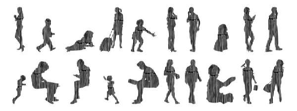 Silhouettes Vectorielles Silhouettes Esquissées Personnes Dessin Contour Silhouette Personnes Icône — Image vectorielle