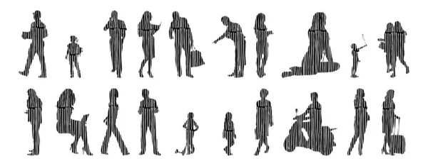 Silhouettes Vectorielles Silhouettes Esquissées Personnes Dessin Contour Silhouette Personnes Icône — Image vectorielle