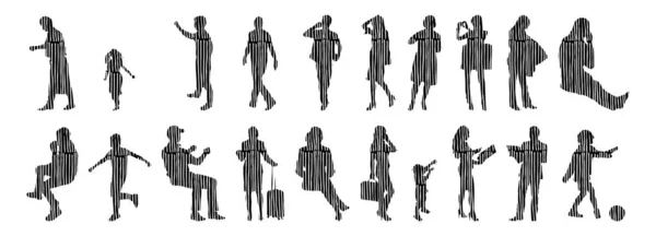 Silhouettes Vectorielles Silhouettes Esquissées Personnes Dessin Contour Silhouette Personnes Icône — Image vectorielle