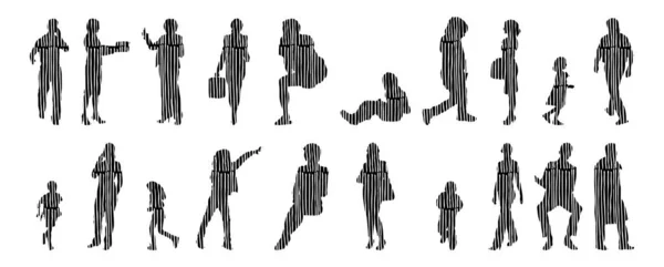 Silhouettes Vectorielles Silhouettes Esquissées Personnes Dessin Contour Silhouette Personnes Icône — Image vectorielle