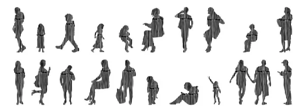 Silhouettes Vectorielles Silhouettes Esquissées Personnes Dessin Contour Silhouette Personnes Icône — Image vectorielle