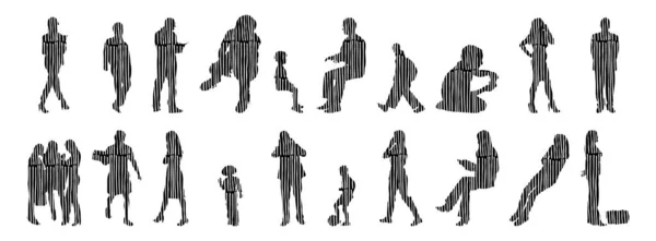 Vector Silhouettes Outline Silhouettes People Contour Drawing People Silhouette Icon — Stock Vector