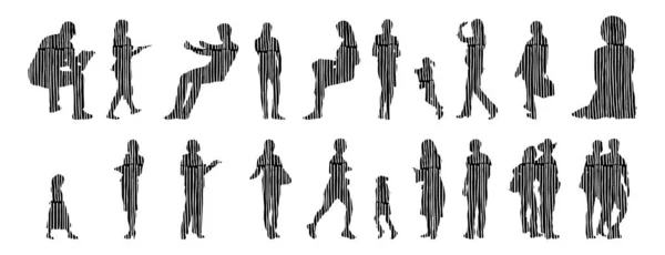 Silhouettes Vectorielles Silhouettes Esquissées Personnes Dessin Contour Silhouette Personnes Icône — Image vectorielle