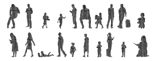 Vector Silhouettes Outline Silhouettes People Contour Drawing People Silhouette Icon — Stock Vector