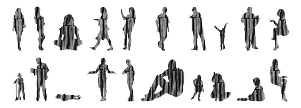 Vector Silhouettes Outline Silhouettes People Contour Drawing People Silhouette Icon — 스톡 벡터