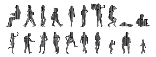 Silhouettes Vectorielles Silhouettes Esquissées Personnes Dessin Contour Silhouette Personnes Icône — Image vectorielle