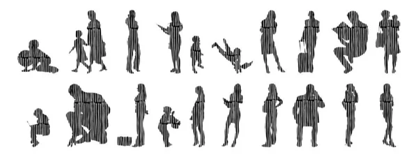 Silhouettes Vectorielles Silhouettes Esquissées Personnes Dessin Contour Silhouette Personnes Icône — Image vectorielle