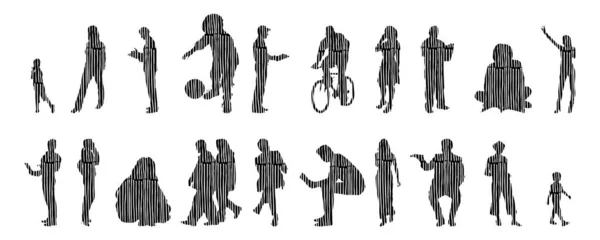 Vektor Silhouetten Umrisse Von Menschen Konturzeichnung Menschen Silhouette Icon Set — Stockvektor